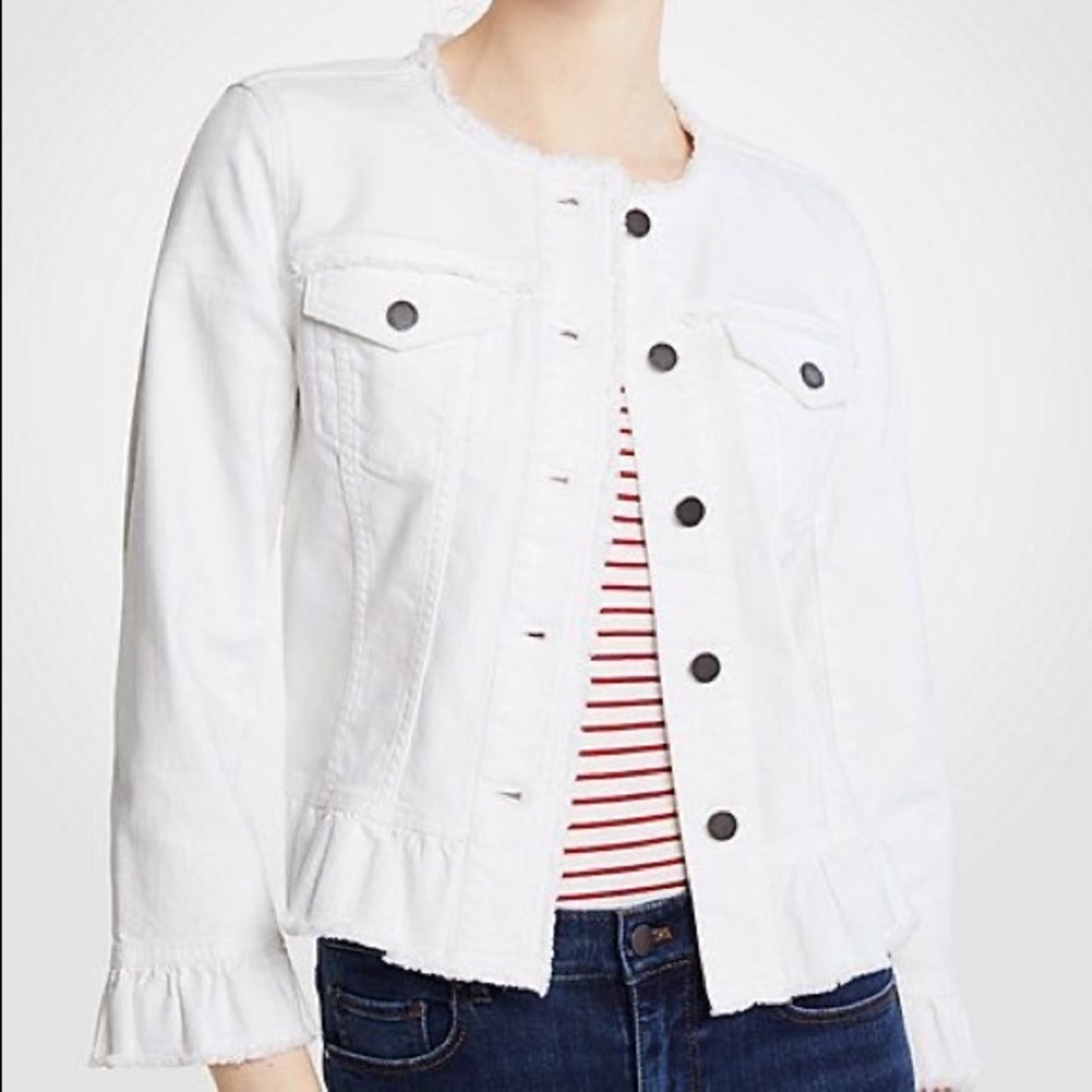 Ann Taylor XS Ruffled White Denim Jacket